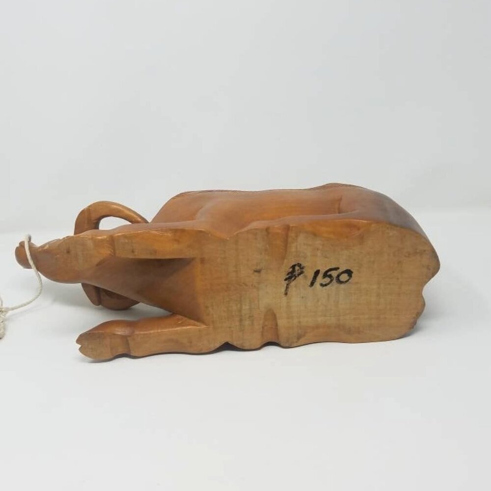 Vtg hand carved Water Buffalo wine bottle holder man cave brown farmhouse - Picture 6 of 7